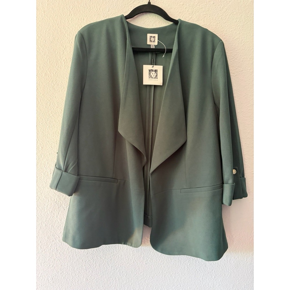 Anne Klein Womens Green Drape Front Blazer XL Pine Forest Business Casual NWT
